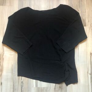 Vince Camuto Black Ribbed Knit Boat Neck Sweater Top with Knot Detail Cotton